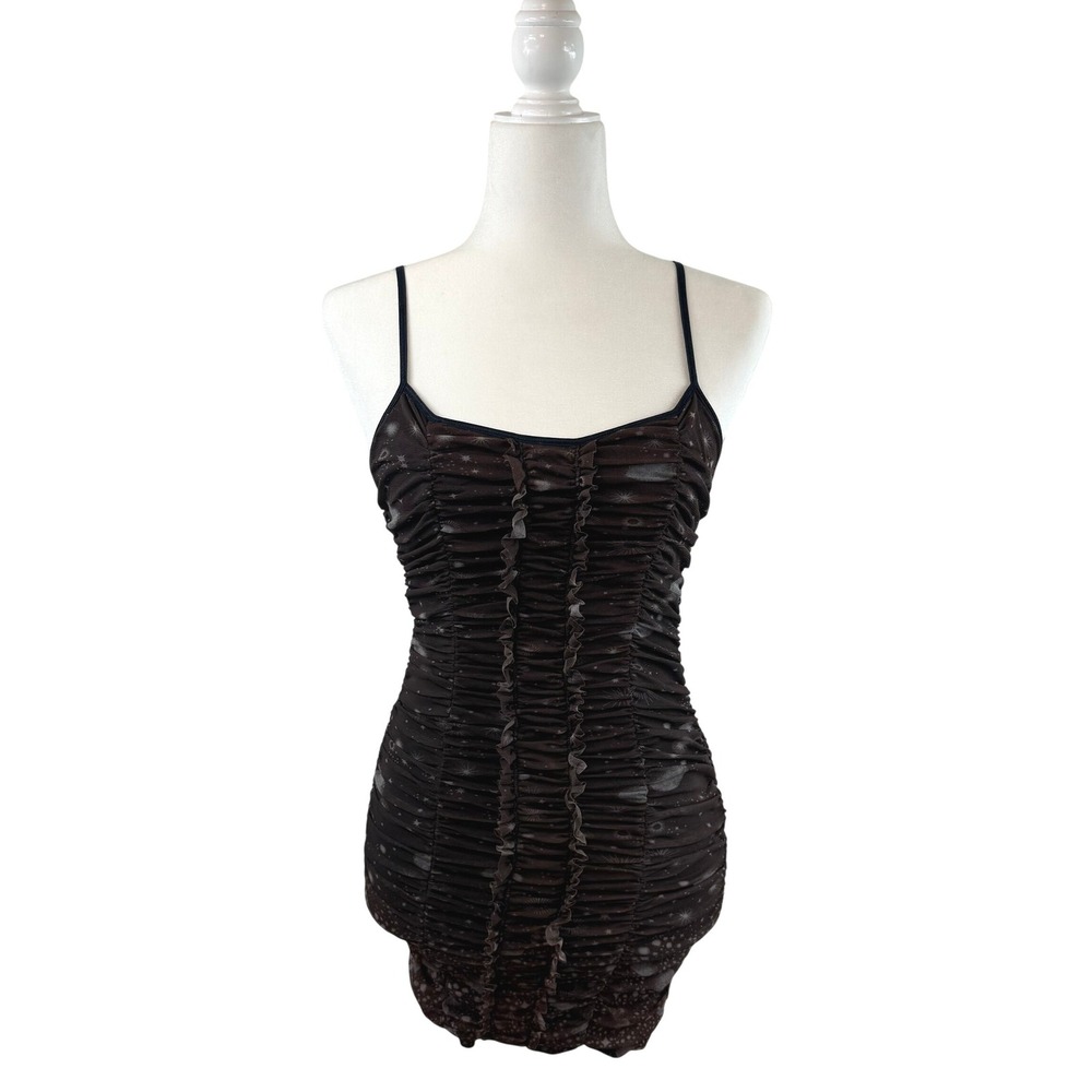 Urban Outfitters Tegan Celestial Mesh Bodycon Mini Dress Brown Whimsygoth XS - Picture 2 of 13